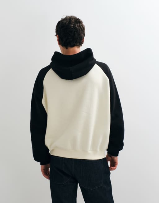 ASOS DESIGN extreme oversized raglan hoodie with contrast sleeve in cream, 5 of 5