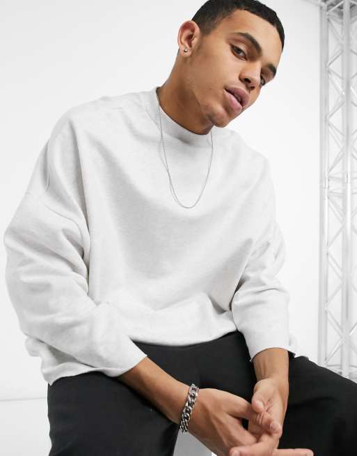 ASOS DESIGN extreme oversized raw hem sweatshirt in white marl