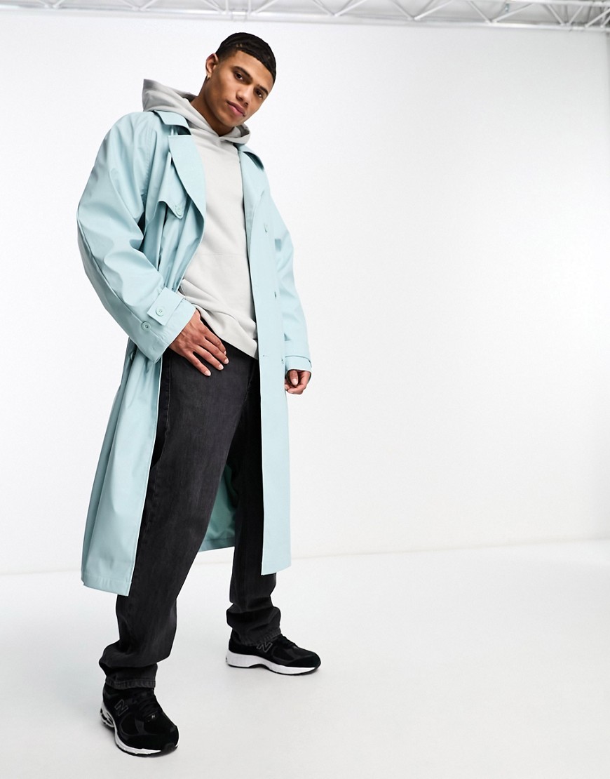 Asos Design Extreme Oversized Rubberized Trench Coat In Blue