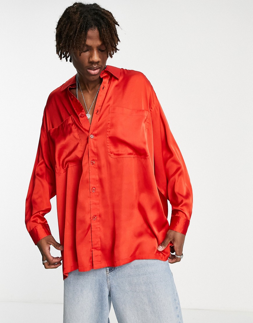ASOS DESIGN extreme oversized satin shirt in bright red