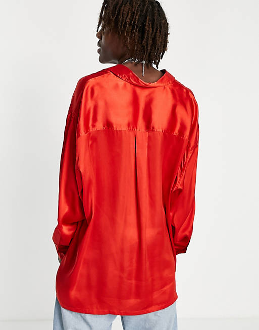 Shirts extreme oversized satin shirt in bright red 