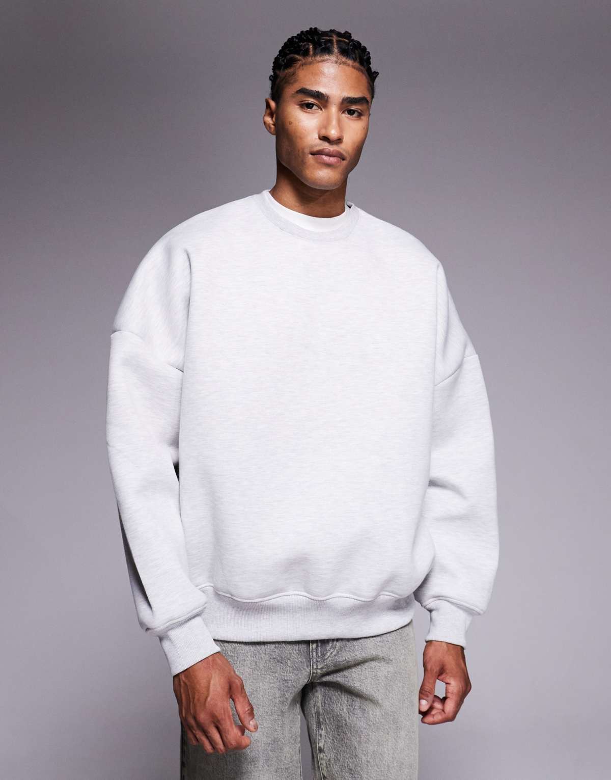 ASOS DESIGN extreme oversized scuba-style fabric sweatshirt in white marl