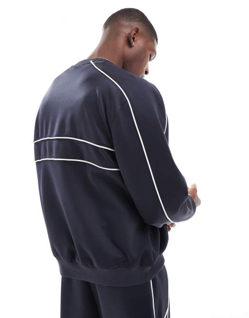 ASOS DESIGN extreme oversized scuba-style fabric sweatshirt with piping in navy, 2 of 4