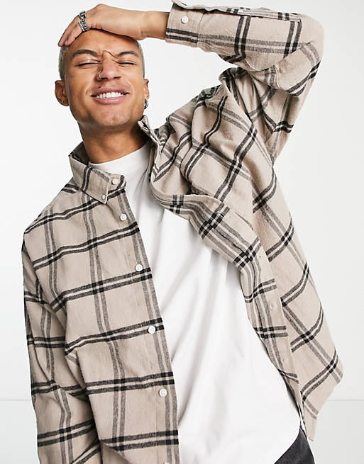 Men extreme oversized shirt in beige and black check 