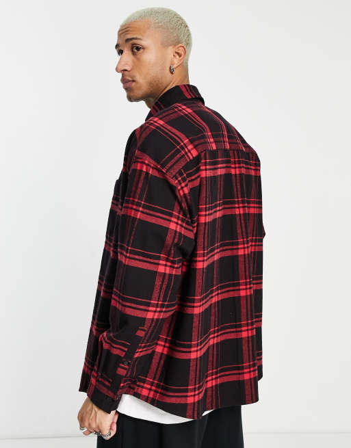 ASOS DESIGN extreme oversized shirt in black and red plaid