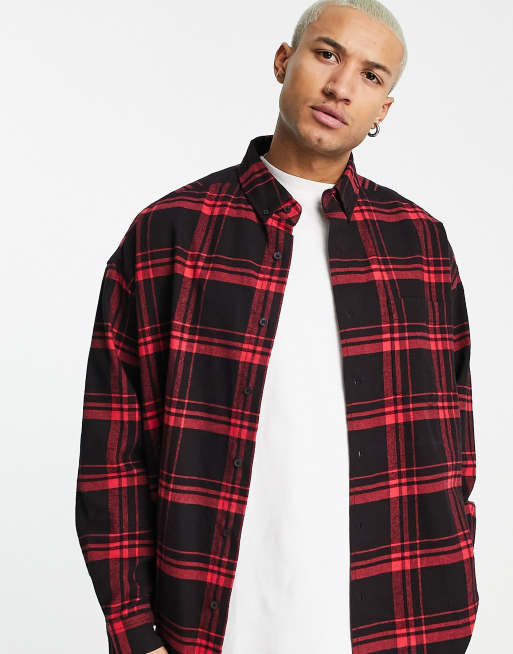 ASOS DESIGN extreme oversized shirt in black and red plaid