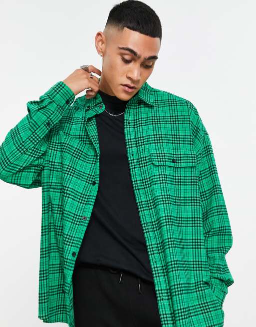 ASOS DESIGN extreme oversized shirt in bright green plaid