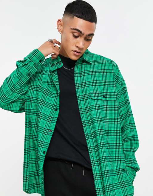 ASOS DESIGN extreme oversized shirt in bright green plaid | ASOS