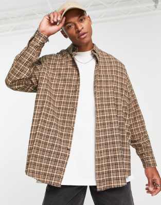 Brown checkered oversized shirt clearance