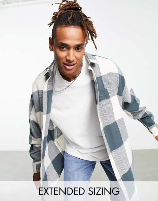 Asos Design Extreme Oversized Shirt In Brushed Flannel Gray Buffalo