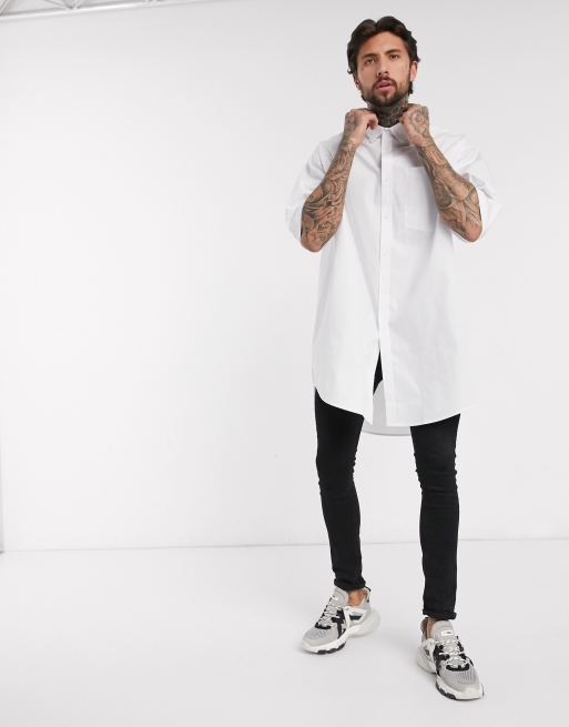 ASOS DESIGN extreme oversized short sleeve shirt in white poplin