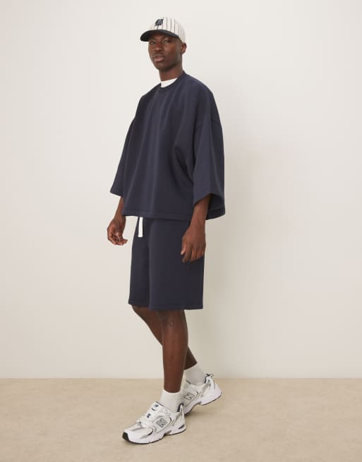 ASOS DESIGN extreme oversized short sleeve sweatshirt in navy - part of a set
