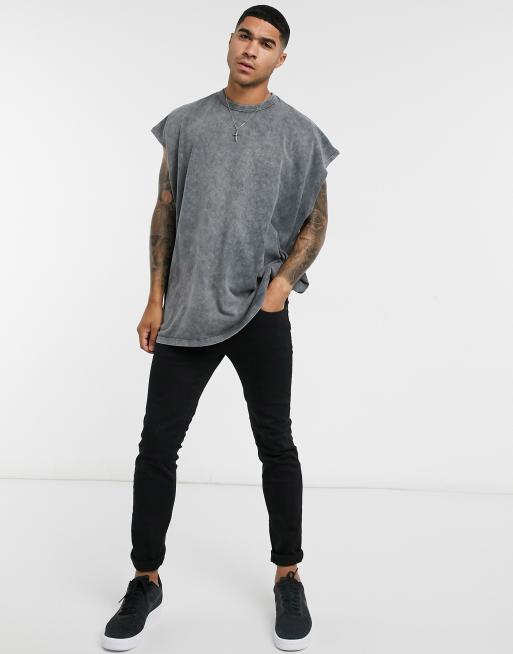 ASOS DESIGN Oversized T-Shirt In Blue Acid Wash With New York City