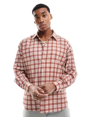 Asos Design Extreme Oversized Soft Shirt In Burgundy Check-neutral