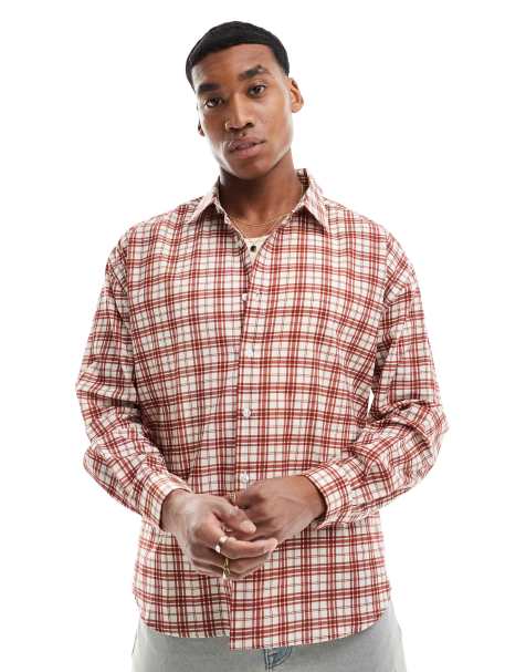 ASOS DESIGN extreme oversized soft shirt in red check - view 1