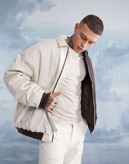 ASOS DESIGN extreme oversized splice bomber jacket in ecru and
