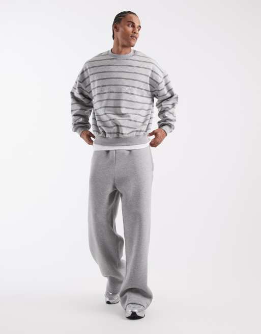 ASOS DESIGN extreme oversized stripe crew in grey marl, 2 of 5