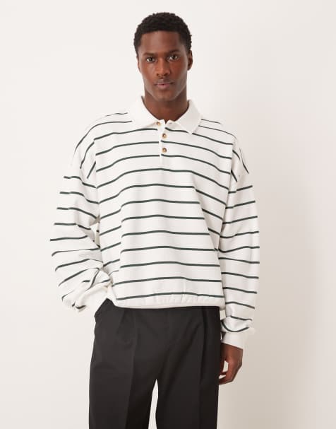 ASOS DESIGN extreme oversized stripe polo neck top in ecru - view 1