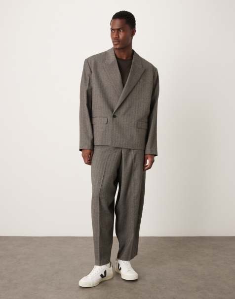 ASOS DESIGN extreme oversized suit in grey herringbone - view 1