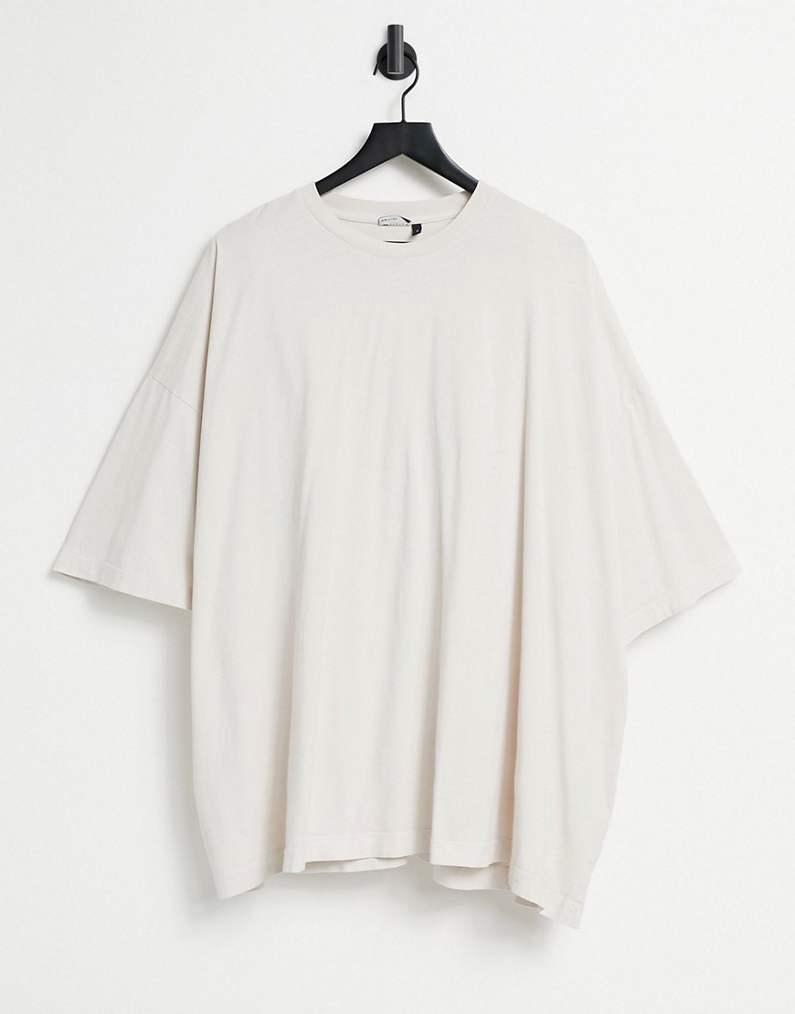 ASOS DESIGN extreme oversized super longline t-shirt in washed beige-Neutral