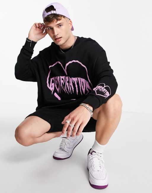 Asos Design Extreme Oversized Sweatshirt In Black With Generation Text