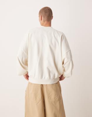 Asos Design Extreme Oversized Sweatshirt With Button-up Collar In White