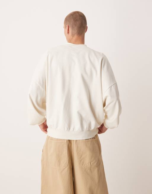 ASOS DESIGN extreme oversized sweatshirt with button-up collar in white, 2 of 4