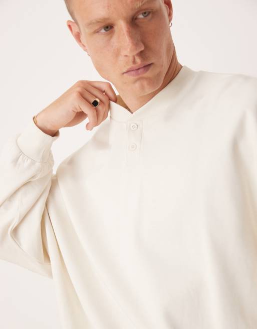 ASOS DESIGN extreme oversized sweatshirt with button-up collar in white, 4 of 4