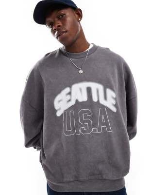 Asos Design Extreme Oversized Sweatshirt With City Print In Washed Gray