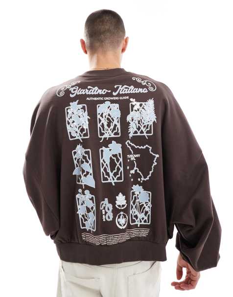ASOS DESIGN extreme oversized sweatshirt with floral back print in brown - view 1