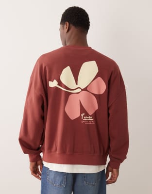 Asos Design Extreme Oversized Sweatshirt With Floral Print In Brown