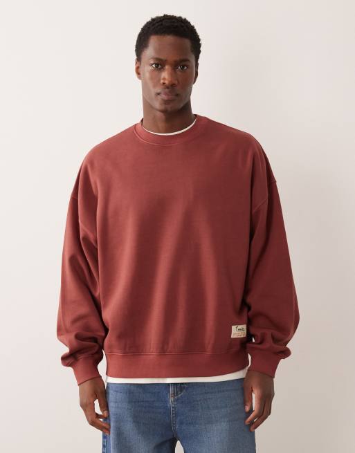 ASOS DESIGN extreme oversized sweatshirt with floral print in red overdye, 3 of 5
