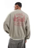 [ASOS DESIGN] ASOS DESIGN extreme oversized sweatshirt with front and back mountain puff print in washed grey-Green L Falcon