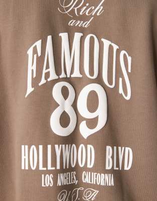 Asos Design Extreme Oversized Sweatshirt With Front And Back Puff Print In Brown