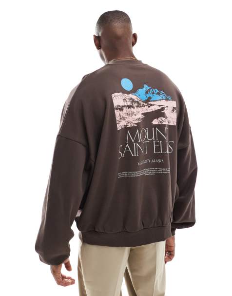 ASOS DESIGN extreme oversized sweatshirt with mountain print in brown - view 1
