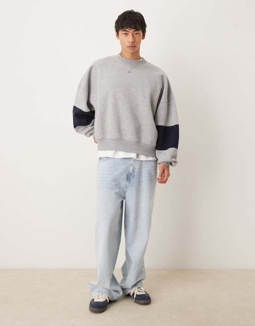 ASOS DESIGN extreme oversized sweatshirt with panel sleeve details in gray heather