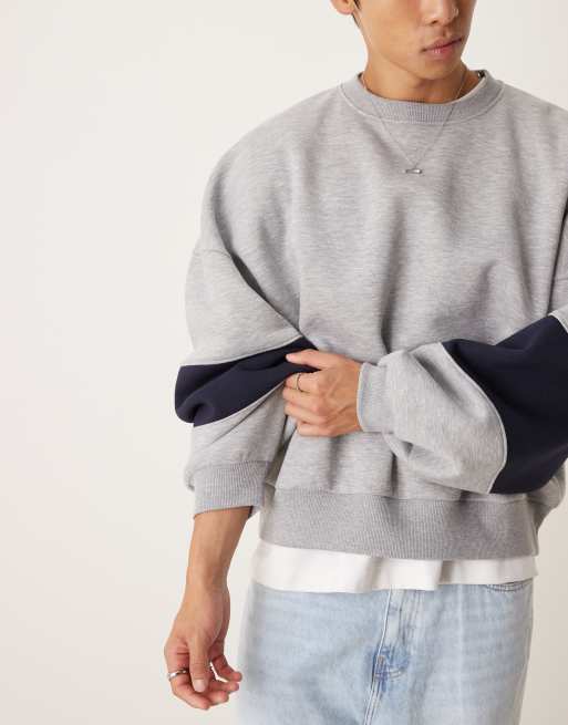 ASOS DESIGN extreme oversized sweatshirt with panel sleeve details in gray heather