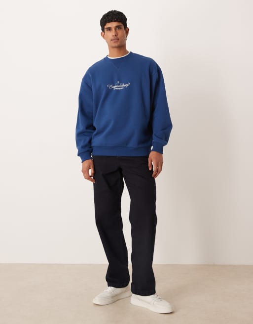 ASOS DESIGN extreme oversized sweatshirt with print in navy, 2 of 5