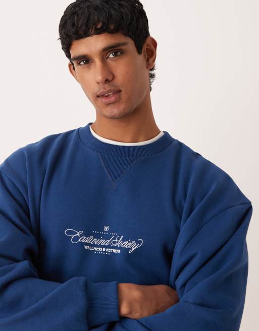 ASOS DESIGN extreme oversized sweatshirt with print in navy, 5 of 5
