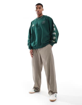 Asos Design Extreme Oversized Sweatshirt With Racing Prints In Green