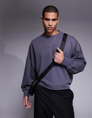 Asos Design Extreme Oversized Sweatshirt With Raw Hem In Charcoal-gray