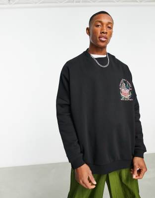 Asos Design Extreme Oversized Sweatshirt With Skate Front And Back Print In Black