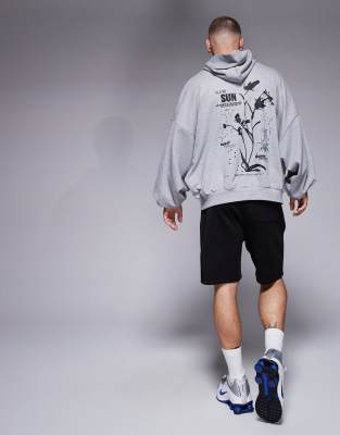 Asos Design Extreme Oversized Sweatshirt With Souvenir Prints In Gray
