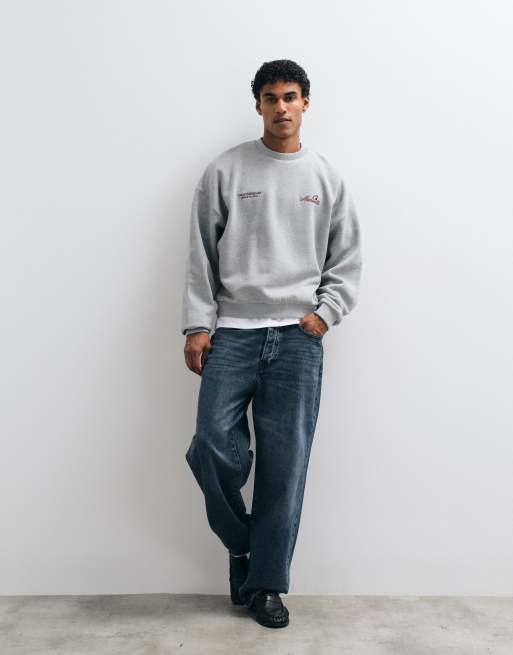 ASOS DESIGN extreme oversized sweatshirt with text print in gray heather, 4 of 5