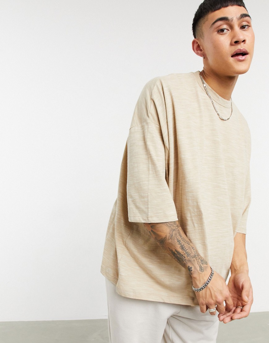 ASOS DESIGN extreme oversized t-shirt in beige slub fabric-Neutral