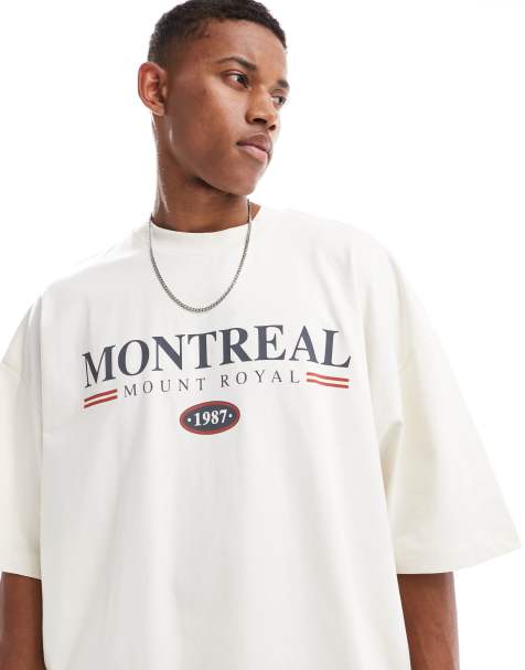 ASOS DESIGN extreme oversized t-shirt in off white with Montreal chest print - view 1