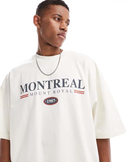 ASOS DESIGN extreme oversized T shirt in off white with Montreal chest print ASOS