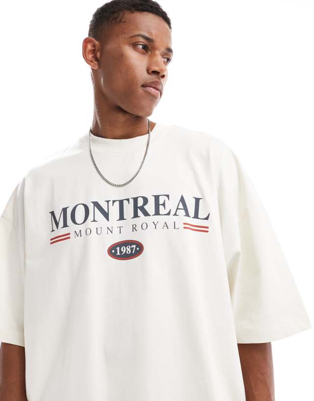 ASOS DESIGN - extreme oversized t-shirt in off white with montreal chest print