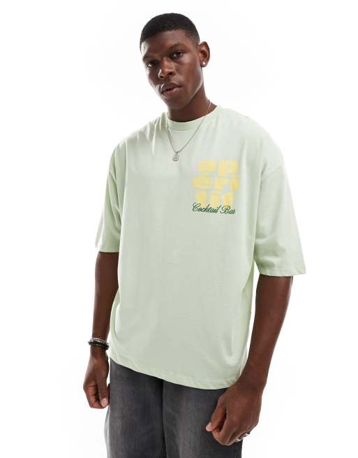 ASOS DESIGN extreme oversized t shirt with cocktail chest and back print in light green ASOS