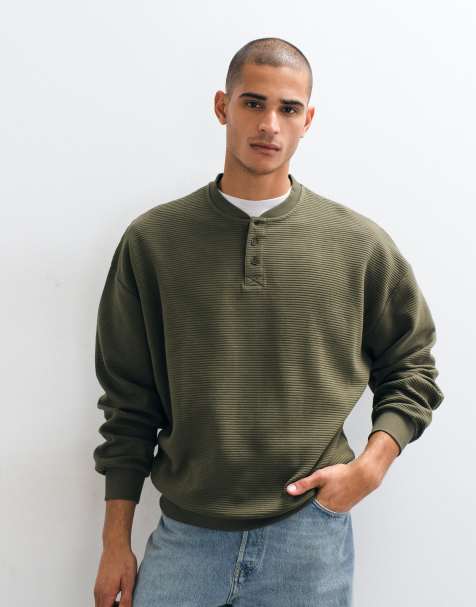 ASOS DESIGN extreme oversized textured henley in khaki - view 1